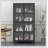 Premium Black Metal Storage Cabinet with Tempered Glass Doors, Adjustable Shelves