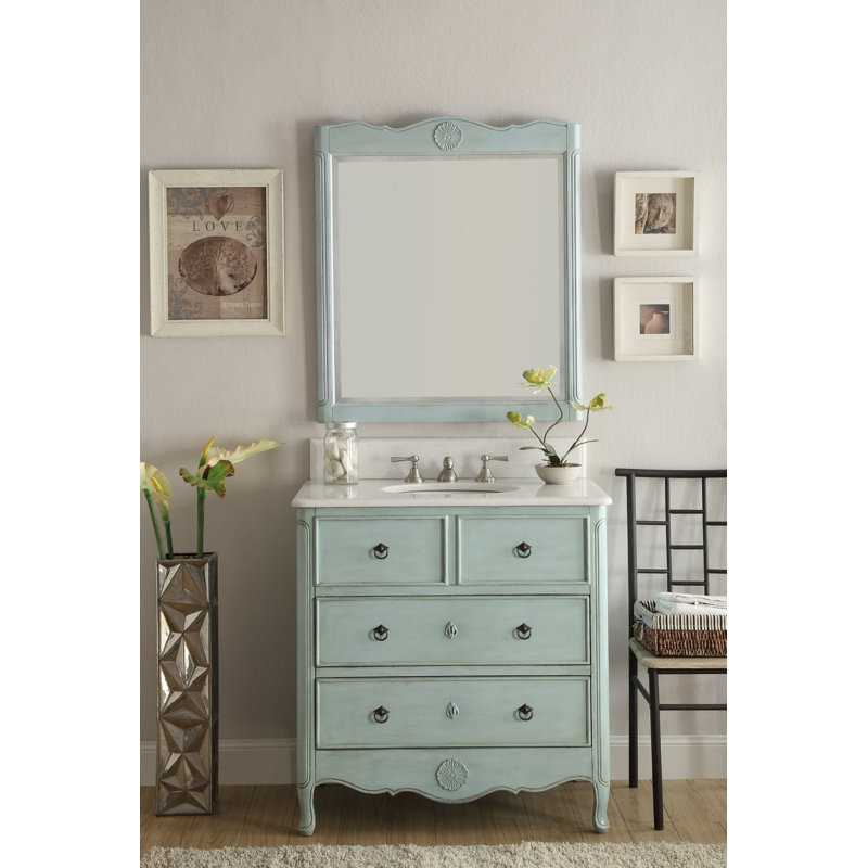 Ensemble de meuble-lavabo simple 34 po avec miroir Nallely, Bleu