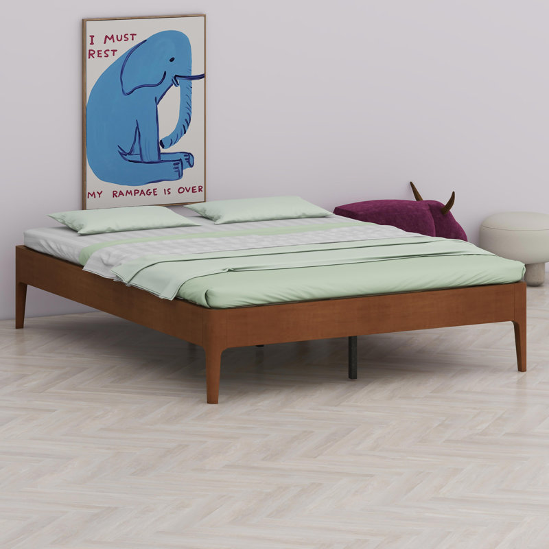 Modern Minimalist Platform Bed with Reinforced Slat Foundation, Brown