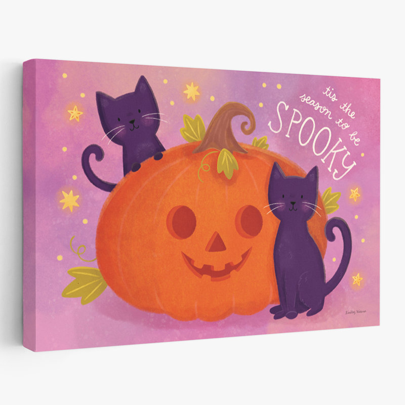 Spooky Pals II - chats, Halloween, art de citrouille orange, H 16 po x l 24 po