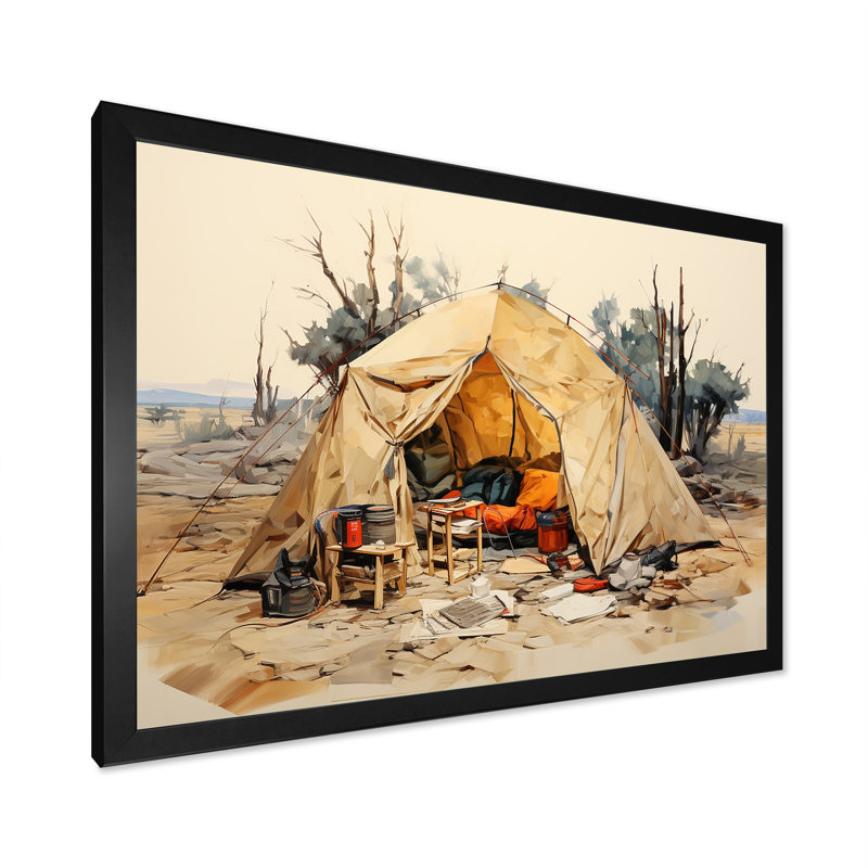 Camping Tent Outdoor Adventure III - Camping Travel Wall Decor, 24" H x 32" W x 1" D, Black Single Picture Framed