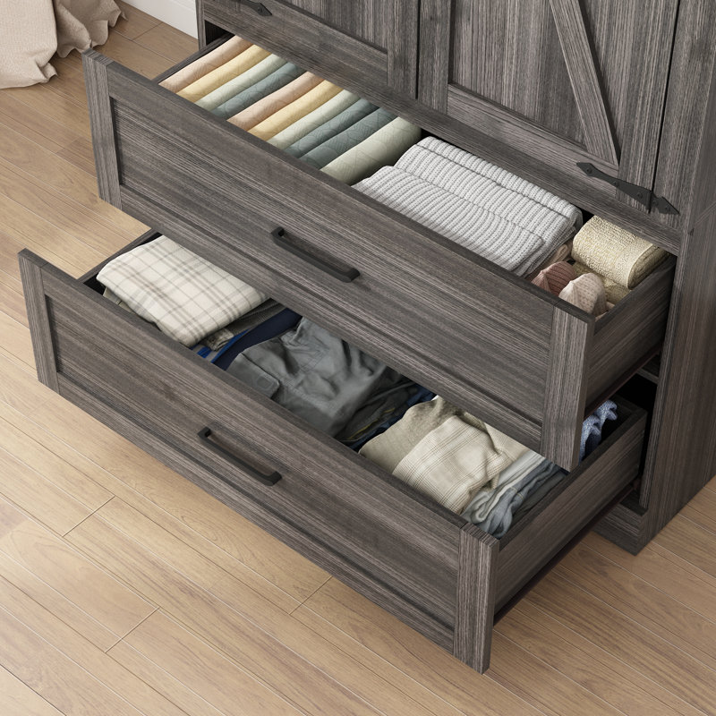 Armoire 2 portes avec 2 tiroirs et tringle, Gris