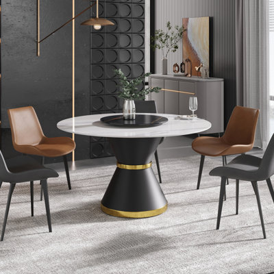 Ryding Modern Round Sintered Stone Dining Table with Rotating Tray