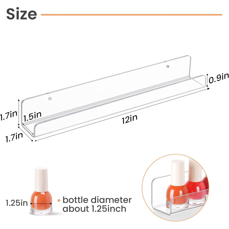 Paquet de 6 tablettes flottantes transparentes en acrylique pour le mur, étagères de chambre de bébé pour enfants, présentoir à disques vinyle, porte-revues, tablette à rebord à photos, organisateur mural durable et polyvalent