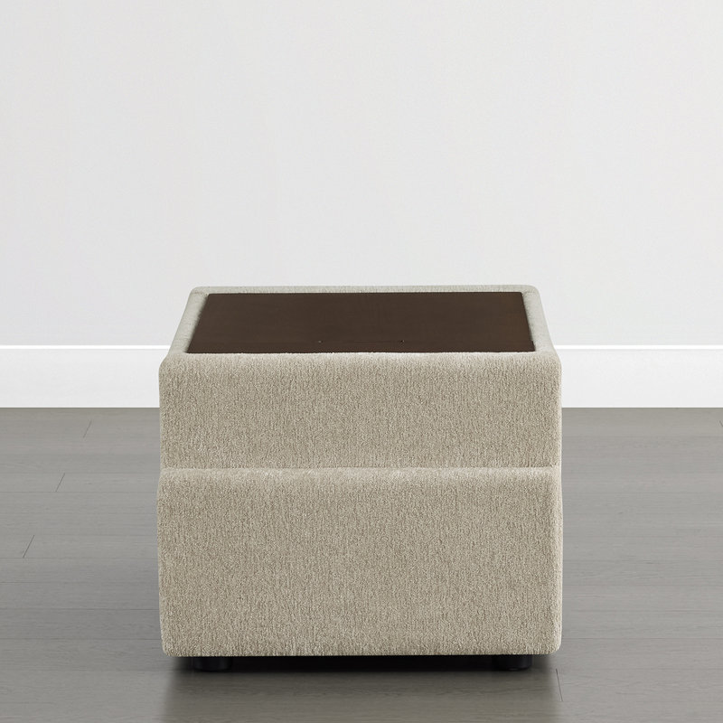 Elysion 33.8"W Overstuffed Feather-Blend Storage Ottoman, Taupe