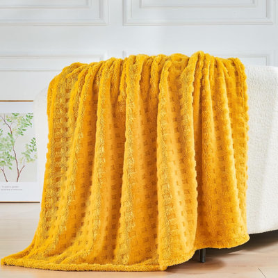 Jeté en flanelle de polaire super doux - Polyester de microfibre de qualité supérieure, léger et chaud, motif à carreaux gaufré 3D, couverture réversible toutes saisons pour lit, canapé, bureau