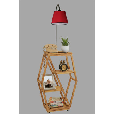 Lampe sur pied moderne avec structure en métal et bibliothèque 100% bois de sapin, hauteur 65,0 pouces | Peinture électrostatique séchée au four, couleur rouge | Douille E27, 40 W maximum | Éclairage élégant et rangement fonctionnel pour la décoration intérieure