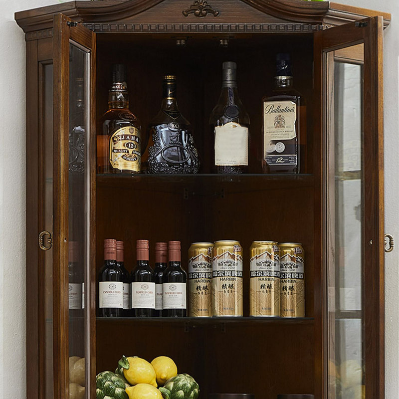 Multi-functional vintage corner bookcase, Dark Brown