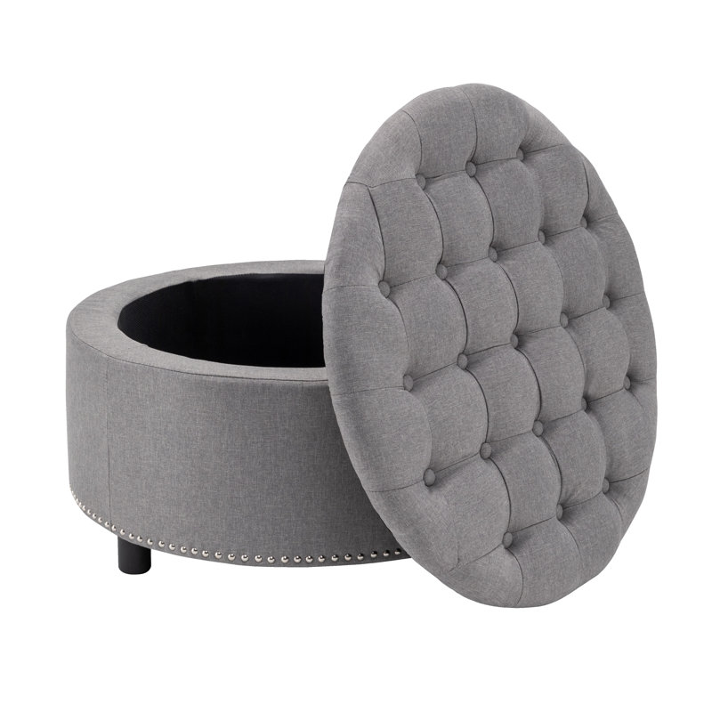 Alessandro Fabric Upholstered Storage Ottoman, Gray Polyester Blend