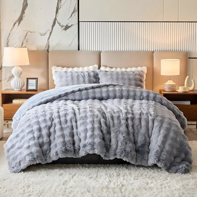 Ensemble de housse de couette en fausse fourrure texturée vert clair 3 pièces, grand