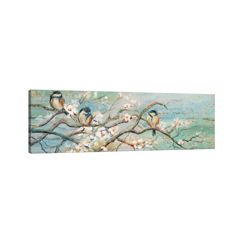 Spring Branch With Birds by Patricia Pinto - Wrapped Canvas Panoramic Print, 30.48 cm H x 91.44 cm W x 1.91 cm D