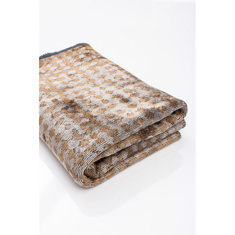 Rapture Mustard Brown/Gray Polka Dots Luxury Area Rug, Rectangle 7'10" x 9'10"