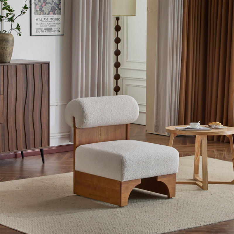 Méridienne Modern Boucle avec structure en bois massif et dossier roulé (y compris la chaise), Beige