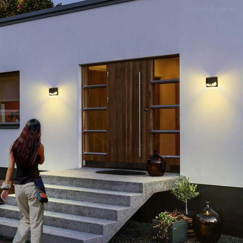 Moyen 58 LED Solar Power Security Wall Lights Outdoor with Motion Sensor Dusk to Dawn, Warm White