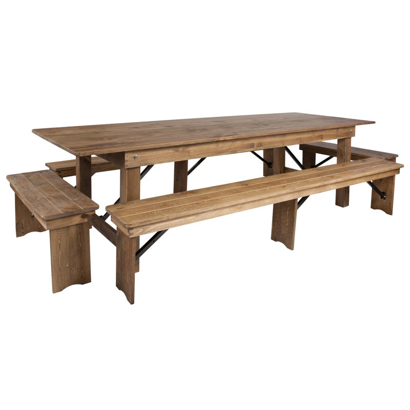 Dejon Ensemble de table de ferme pliable et quatre bancs 8 pi x 40 po Taren, Brun, H 30 po x L 108 po x l 40 po