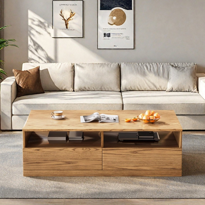 Retro and minimalist solid wood coffee table