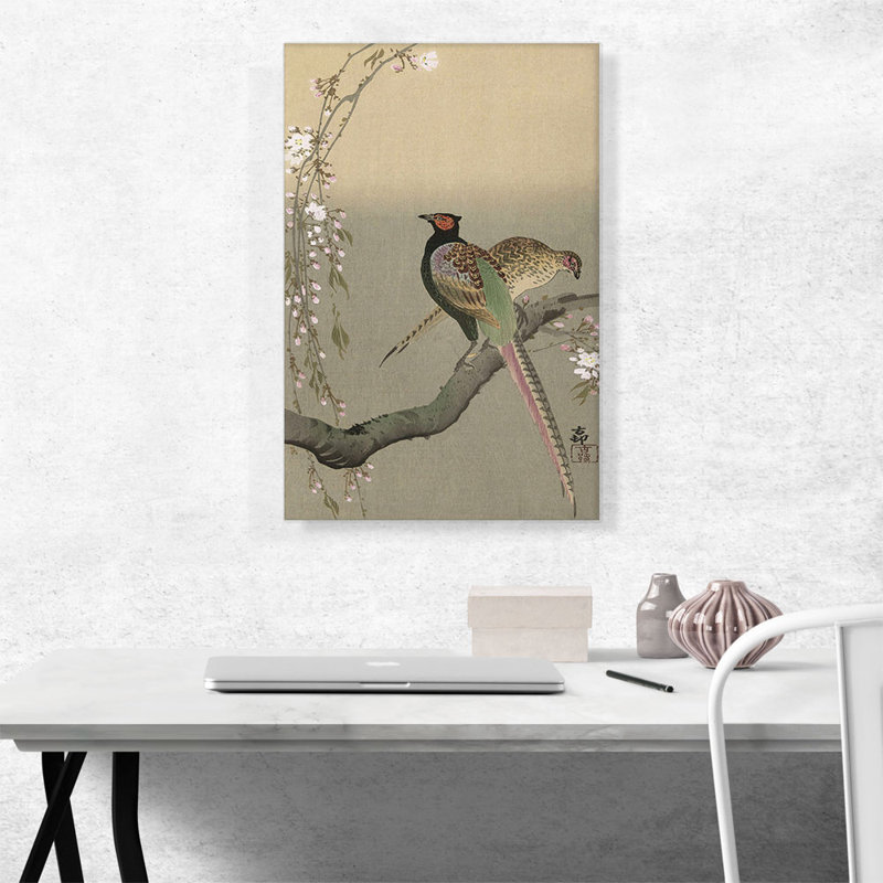 «Deux faisans sur une branche» par Ohara Koson - reproduction d'art sur toile tendue, H 26 po x l 18 po x P 0,75 po