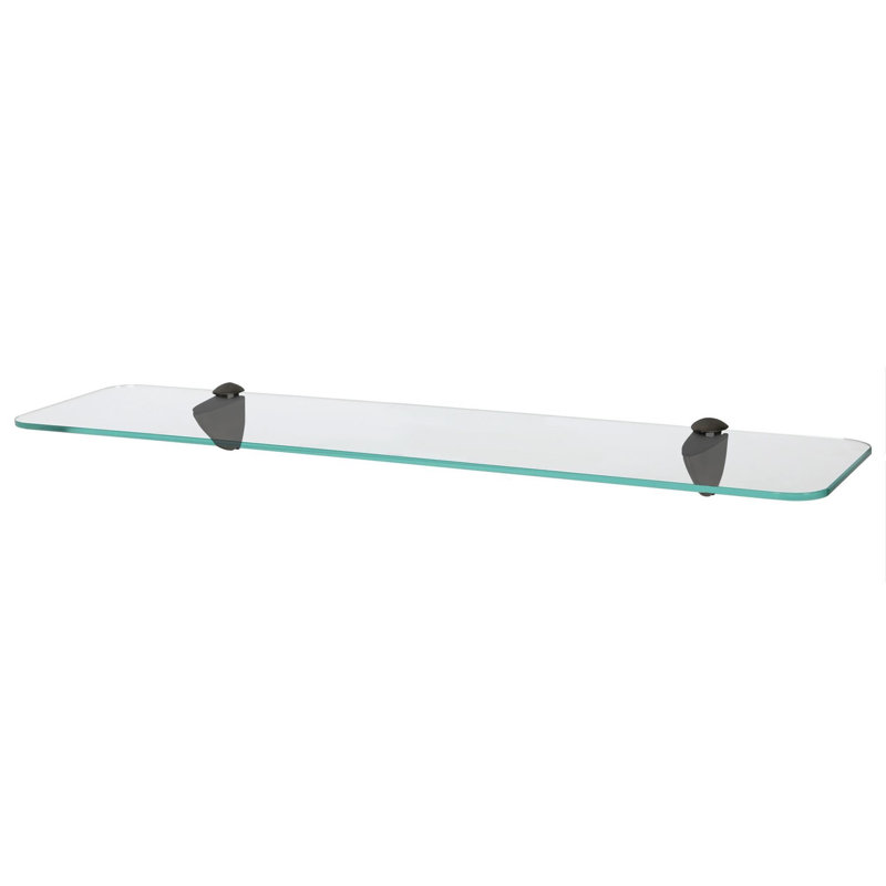 Harbour Housewares - Rounded Floating Glass Shelf with Metallic Brackets, Black, 13 H x 60 W x 0.5 D cm