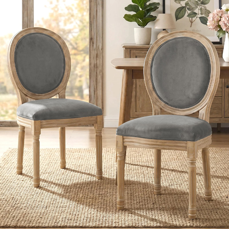 Chaises d'appoint de salle à manger en bois massif à dossier très grand Mid-Century de 20 po de hauteur Amando, gris clair, velours