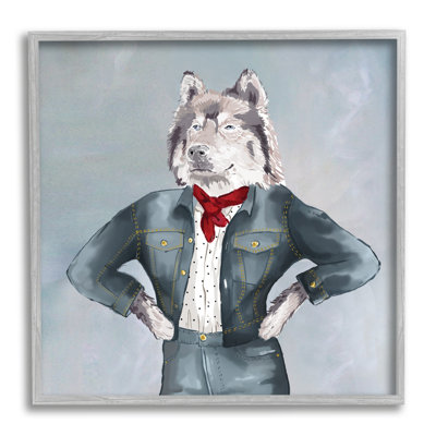 " Trendy Wolf Stylish Denim Outfit Fashion Animal " Painting Print