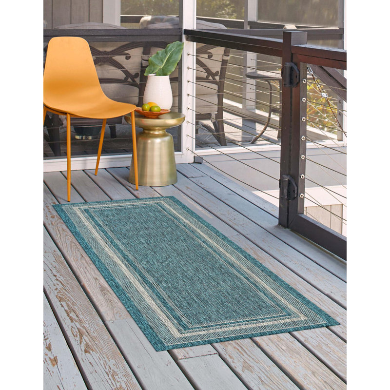 Tapis intérieur / extérieur Sevinc, Dark Teal, Tapis de couloir 2 pi x 8 pi