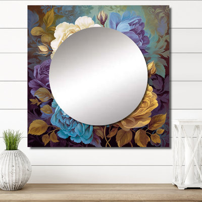 Retro Roses Blooming Pink Blue And White I - Rose Large Square Mirror Wall Decor For Bedroom