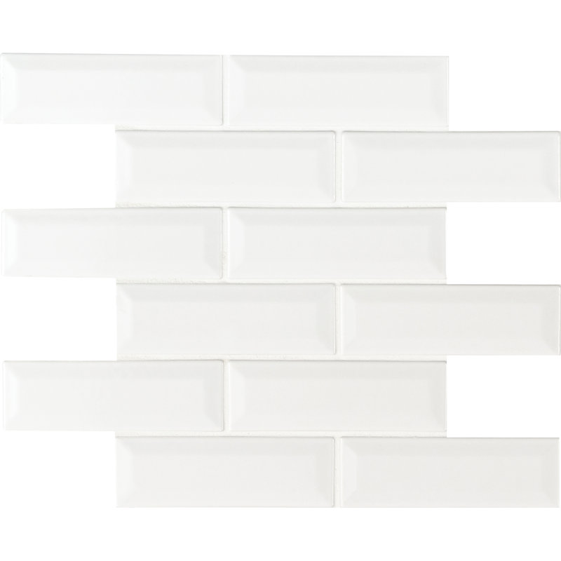 Subway 12 in. x 12 in. Glossy Ceramic Mosaic Wall Tile, Celeste Blanc