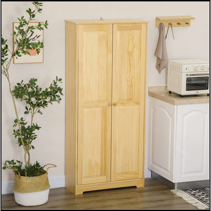 Stylish Pinewood Kitchen Pantry Cabinet With Adjustable Shelves And Soft-Close Doors
