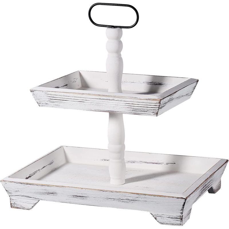 Brieann Wood Tray - Set of 2, White