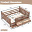 Lit double pleine grandeur avec bibliothèques et tiroirs de rangement, lit en bois massif pour enfants avec de jolis escaliers et garde-corps, aucun sommier nécessaire, naturel