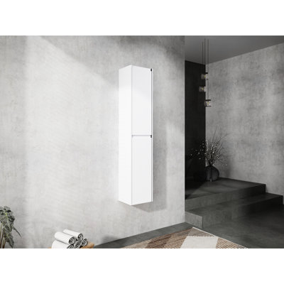 12" Bathroom Side Cabinet, 2 Soft-Close Door Components, Wall Mounted, Modern, White, Abundant Inner Storage Volume Cabinet Mount Assembly Element Kit, Doors, Generous Area
