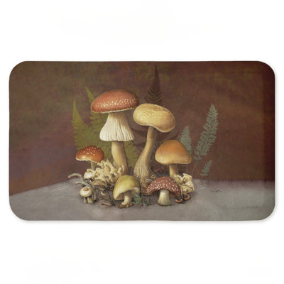Mushrooms & Ferns on Brown Printed Anti-Fatigue Floor Mat, design by Tim Coffey, 30"x18"