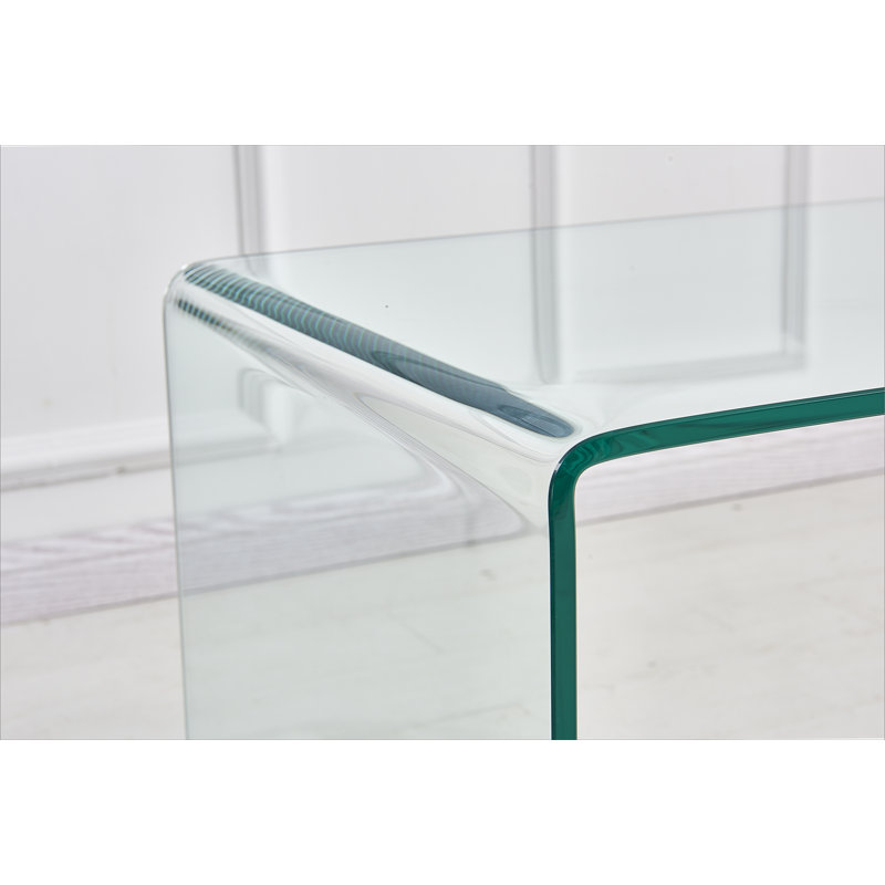 Table de bout transparente, table d'appoint en verre cintré transparent trempé