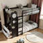 Lit superposé double multifonctionnel AVELOR avec garde-robe intégré, éclairage, 4 tiroirs, panneaux perforés et étagères - Solution de rangement intelligente pour enfants-1374018437