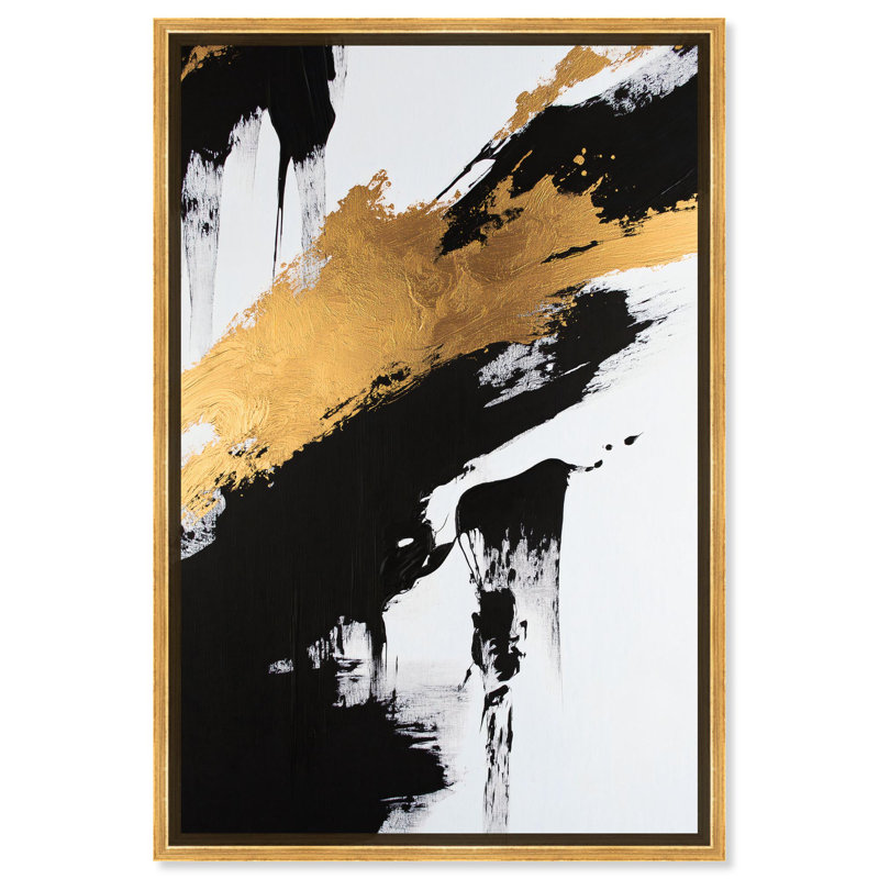 «Gleaming Strikes Canvas Gold Leaf», art mural par Art Remedy, Cadre noir, H 25 po x l 17 po x P 1,2 po