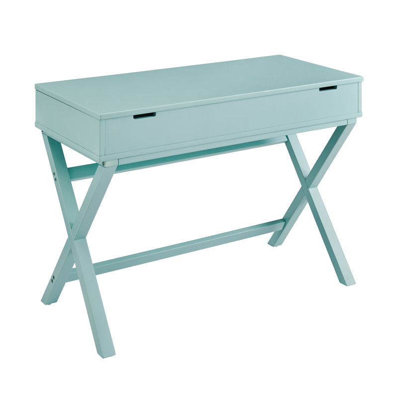Makan Height Adjustable Campaign Style Lift-Top Desk, Turquoise