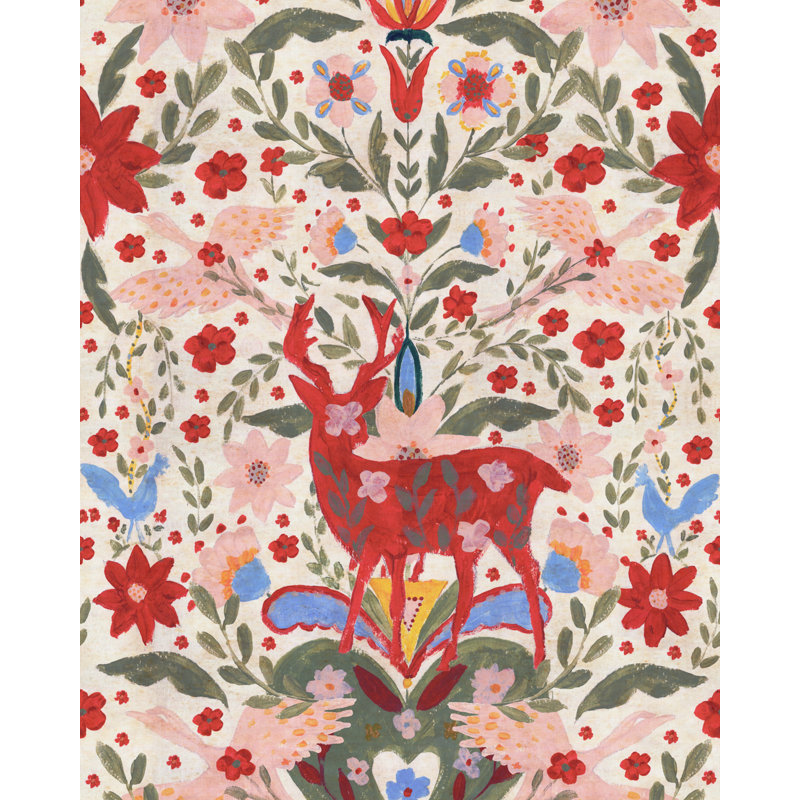 Tyrol Apres-Ski Home Floral Wallpaper Roll, Beige/Blue/Pink/Red