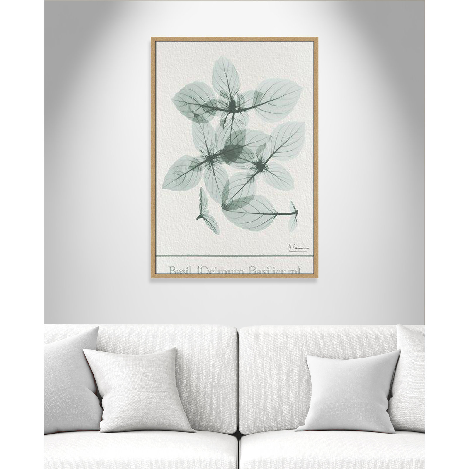 Jeanette "Basil Ocimum Basilicum" Painting, 41.5" H x 29.5" W x 1.25" D, Natural Framed Paper