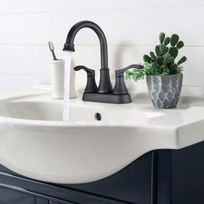 Matte Black Bathroom Faucet 4 Inches , 360 Swivel Spout With Pop Up Drain, Robust Metal Construction, & , Rust-, Water Soft Bubble Stream, Stable Drip- Ceramic Disc Cartridge, Elegant Double Handles