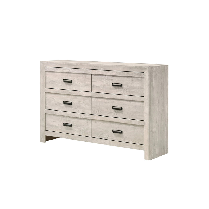 Ensemble de commode et miroir 2 pièces Velz, 6 tiroirs, poignées à tirer, bois gris foncé, Beige