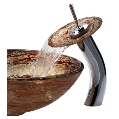 Copper Glass Circular Vessel Bathroom Sink with Faucet and Overflow