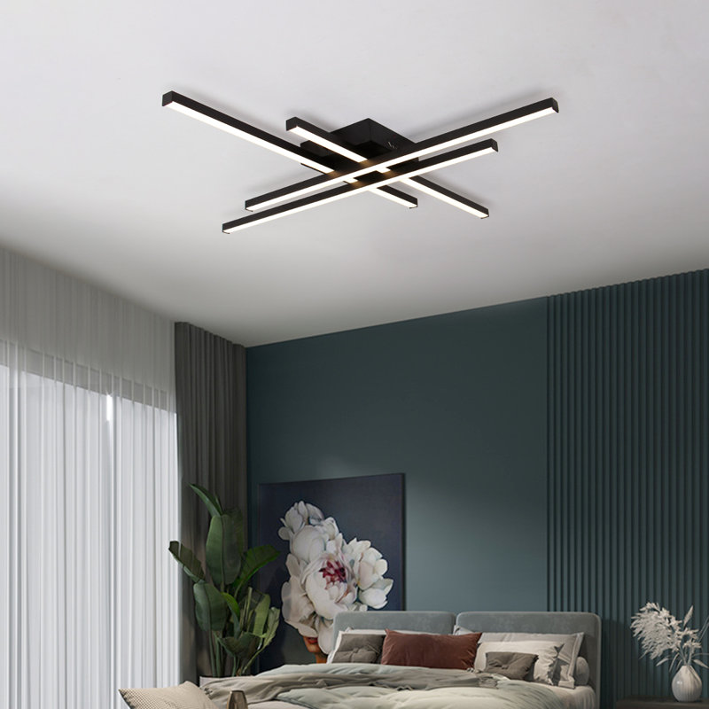 Plafonnier semi-encastré à DEL 4 lumières Whisman, H 2,8 po x l 38 po x P 38 po, Noir mat