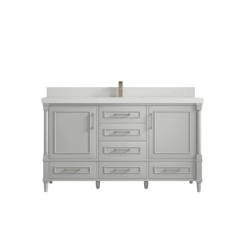 Ensemble de meuble-lavabo simple 60 po Aberdeen, Quartz de Carrare