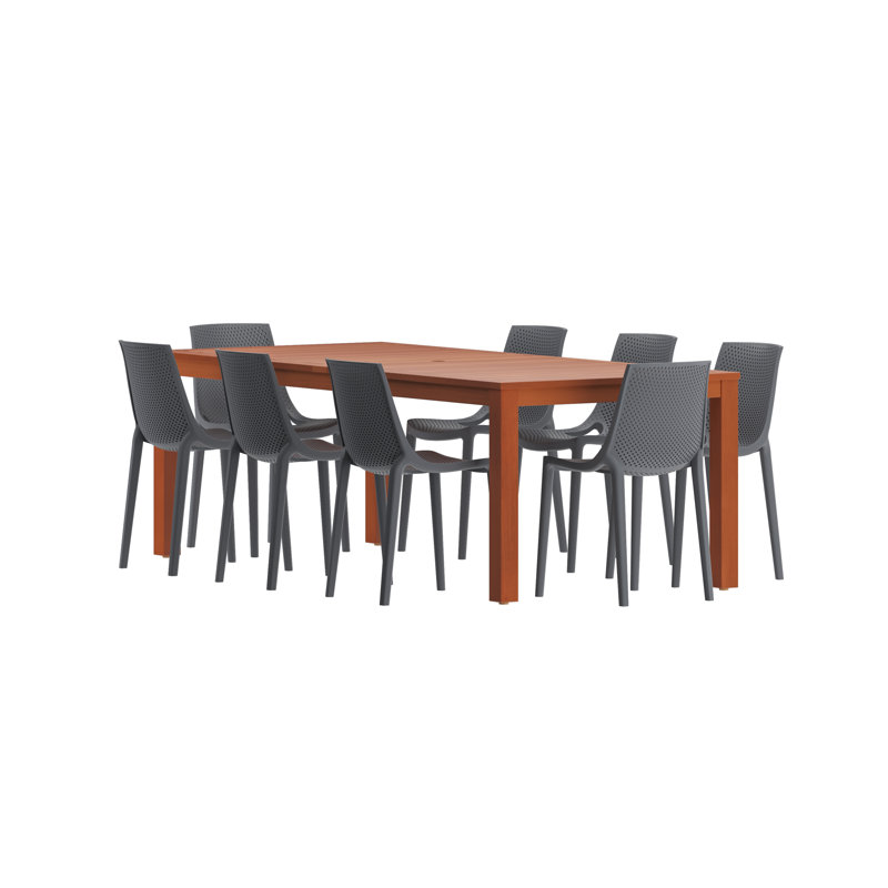 Anautica 8 - Person Patio Dining Set with Rectangular Table, Dark Gray