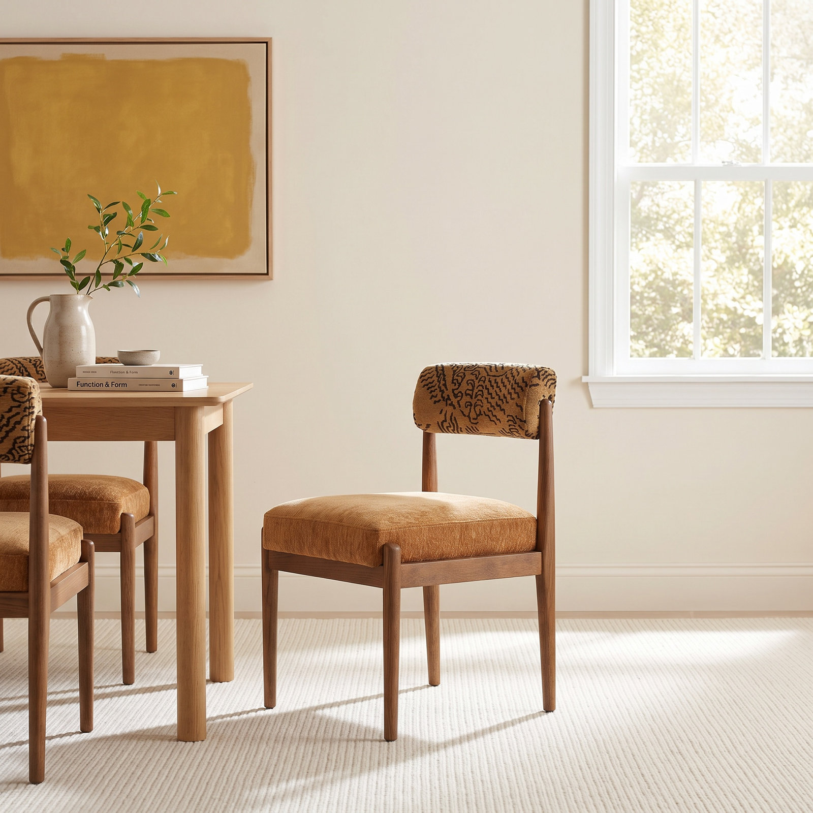 Nonie Genuine Leather Oak Dining Chair,  Balkan Ochre/Dharma Ochre