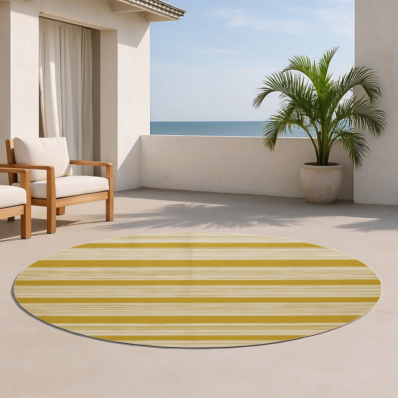 Tapis intérieur / extérieur beige HorizontalStripes, Rond 5 pi