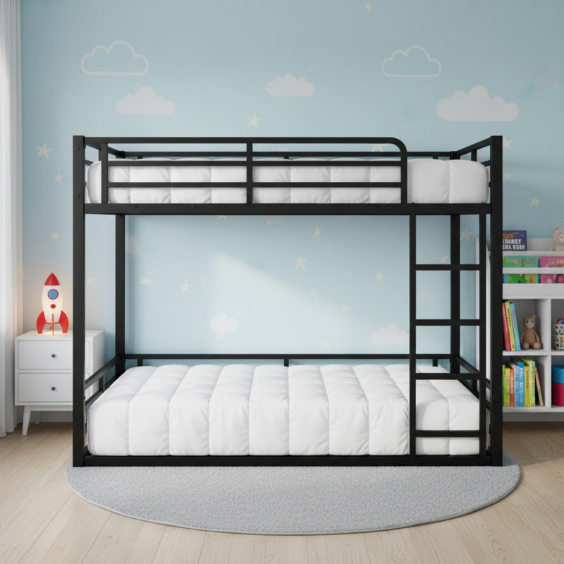 Metal Bunk Bed, Full XL Over Full XL Floor Bunk Bed Frame, Heavy-Duty Bunk Bed for Boys& Girls, Full XL Over Full XL