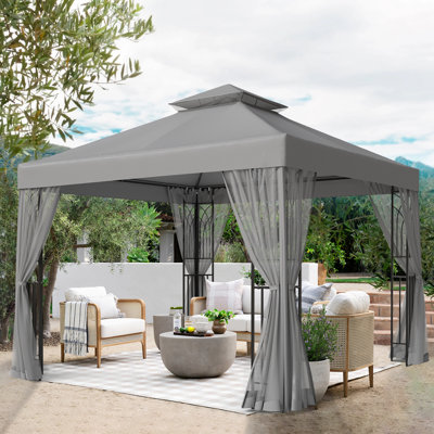 10 Ft. W x 10 Ft. D Powder Coated Steel Patio Gazebo