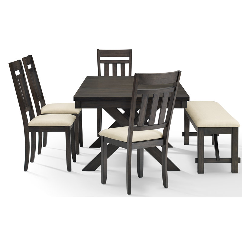Dunblane Extendable Dining Set, 6 Pieces: Table, Bench, 4 Chairs