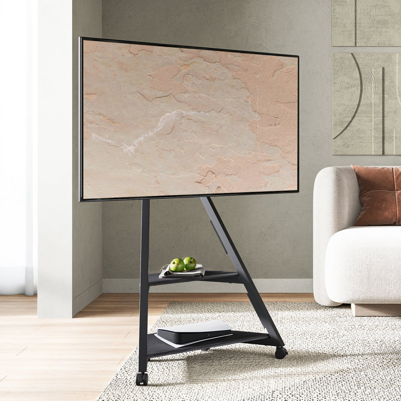 Meuble télé à plancher mobile en acier l 30,4 po Carshalt, Noir